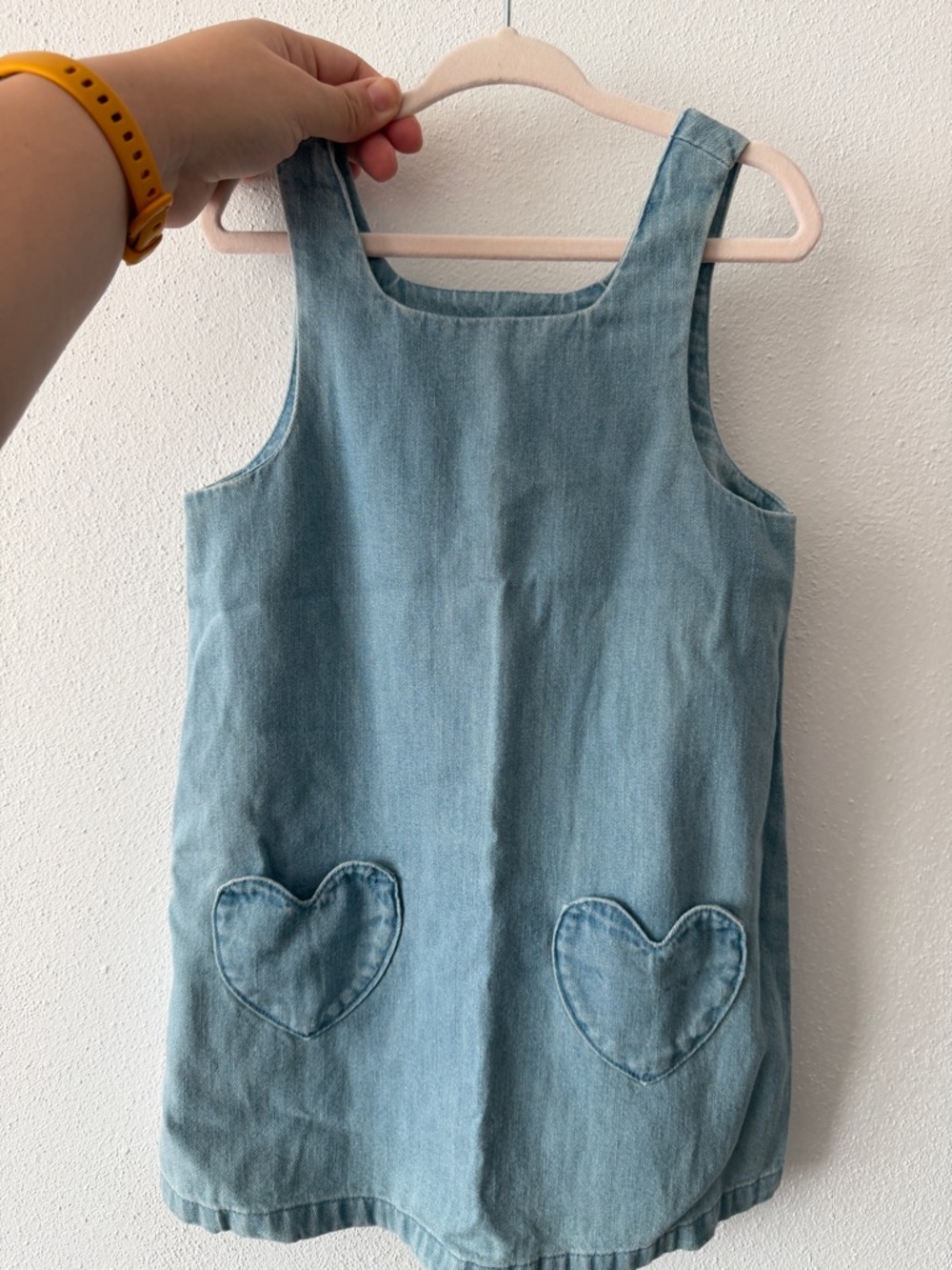 Old Navy Light Blue Denim Pinafore Dress with Heart Pockets